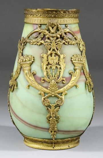 A French Opaque Green Marbled Glass Vase, Late 19th...