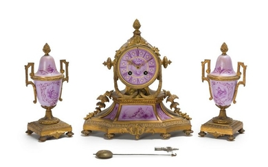 A French gilt-bronze and painted porcelain clock and
