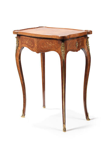 A French late 19th century/early 20th century gilt bronze mounted, bois satine and marquetry table ambulant