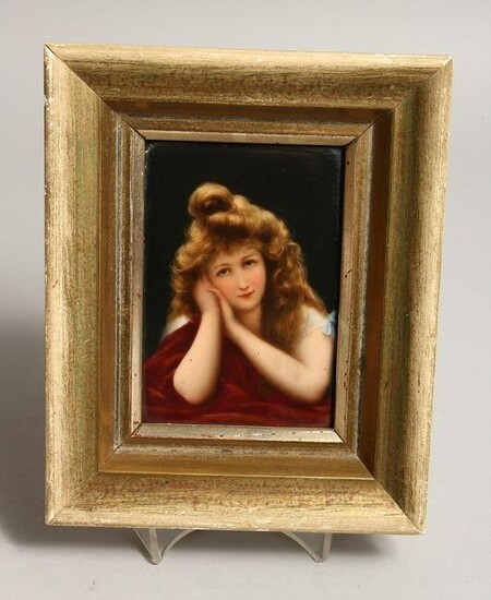 A GERMAN PORCELAIN MINIATURE OF A YOUNG LADY 5ins x