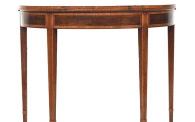 A George III mahogany and cross banded demilune card table, ...