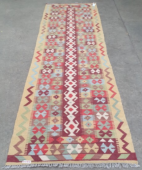 A HAND KNOTTED PURE WOOL PERSIAN KILIM RUNNER