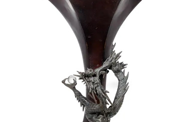 A Japanese bronze 'dragon' beaker vase Meiji period Of hexagonal form, the...