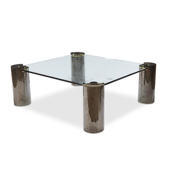 A Karl Springer glass, patinated brass and brass coffee table circa 1970s