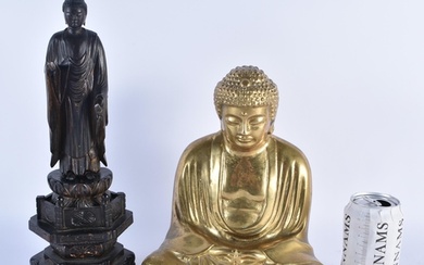 A LARGE 19TH CENTURY JAPANESE MEIJI PERIOD CARVED WOOD BUDDH...