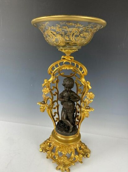 A LARGE BRONZE AND BACCARAT GLASS CENTERPIECE