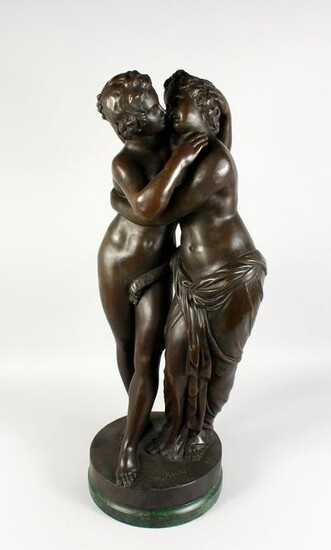 A LARGE BRONZE CLASSICAL GROUP, modelled as embracing