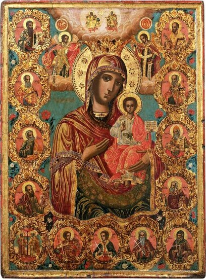 A LARGE DATED ICON SHOWING THE HODIGITRIA MOTHER OF GOD