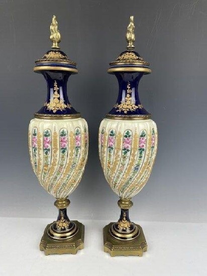 A LARGE PAIR OF FRENCH SEVRES STYLE PORCELAIN VASES