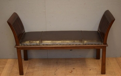 A LEATHER AND TIMBER BENCH SEAT (73H X 129W X 48D CM) (LEONARD JOEL DELIVERY SIZE: LARGE)