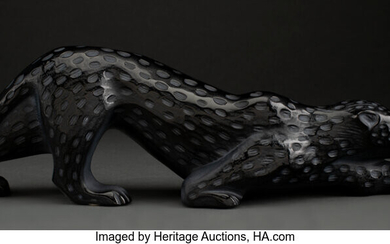 A Lalique Onyx Glass Zelia Panther in Original Fitted Box (post-1945)