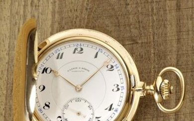 A. Lange & Söhne Glashütte B/Dresden, Movement No. 84493, Case No. 84493, 56 mm, 144 g, circa 1938 A heavy Glashuette hunting case pocket watch in mint condition - lever chronometer - manufactured in quality 1A - from the property of brewery director...