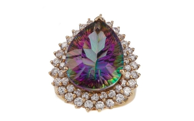 A MYSTIC TOPAZ AND CUBIC ZIRCONIA RING