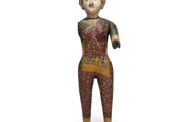 A PAINTED WOOD FIGURE OF A LADY INDIA, GUJARAT, 19TH...