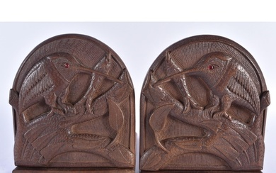 A PAIR OF EARLY 20TH CENTURY ANGLO INDIAN BURMESE CARVED WOO...