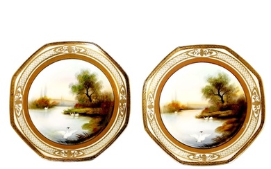 A PAIR OF EARLY 20TH CENTURY JAPANESE NORITAKE PORCELAIN CAB...