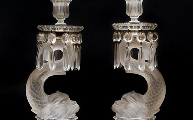A PAIR OF SIGNED BACCARAT DOLPHINE CANDELSTICKS