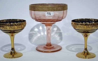 A PINK PRESSED GLASS COMPORT