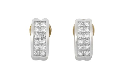 A Pair of 18 Carat White Gold Diamond Cuff Earrings...