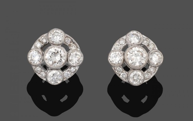 A Pair of Diamond Cluster Earrings, a round brilliant cut...