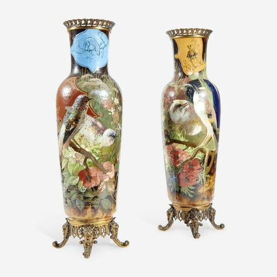 A Pair of Large French 'Japonisme' Faience and Bronze