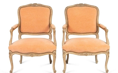 A Pair of Louis XV Style Fauteuils Height 39 x width 25