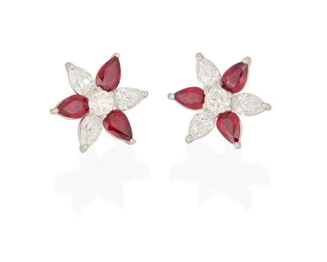 A Pair of Ruby, Diamond and Platinum Earrings