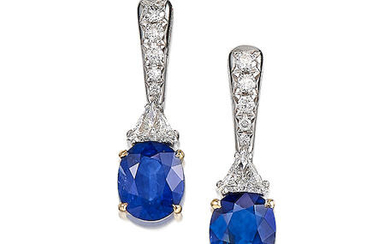 A Pair of Sapphire and Diamond Pendent Earrings,, by La Serlas