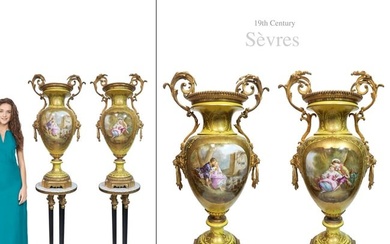 A Pair of Very Large Yellow Sevres Bronze Vases, 19th C