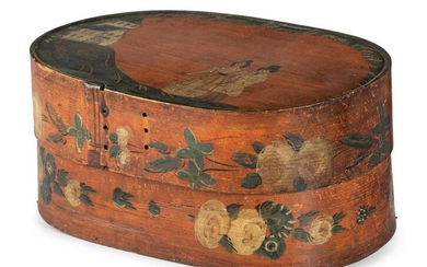 A Pennsylvania Polychrome Painted Bentwood Hat Box