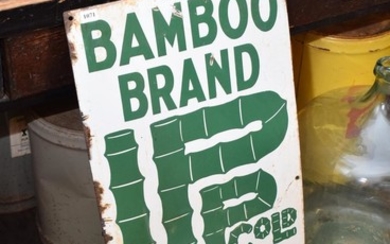 A RARE 1940s ENAMEL ADVERTISING SIGN FOR BAMBOO BRAND PAPER PULP