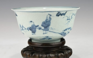A RARE MING TIANQI BLUE AND WHITE BOWL
