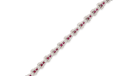 A RUBY AND DIAMOND BRACELET in 18ct white gold, co ...