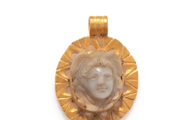 A Roman Agate Cameo and Gold Pendant with the Head of Medusa