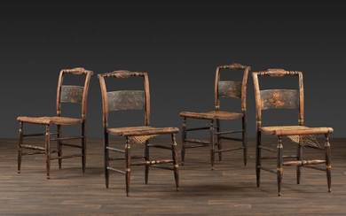 A Set of Four Classical 'Fancy' Stenciled Cane-Seat Side Chairs