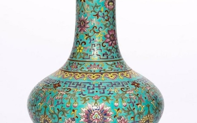 A Turquoise Ground and Famille Rose Bottle Vase