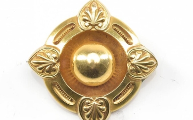 A VICTORIAN ESTRUSCAN STYLE BROOCH IN 15CT GOLD, 9.3GMS