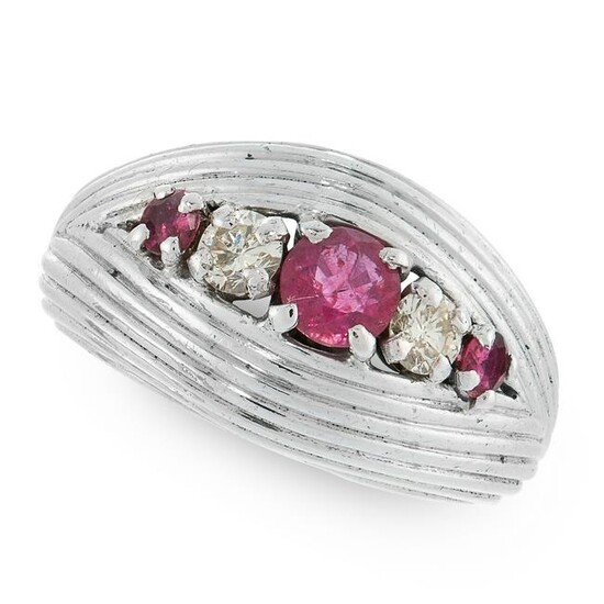 A VINTAGE RUBY AND DIAMOND DRESS RING in 18ct white