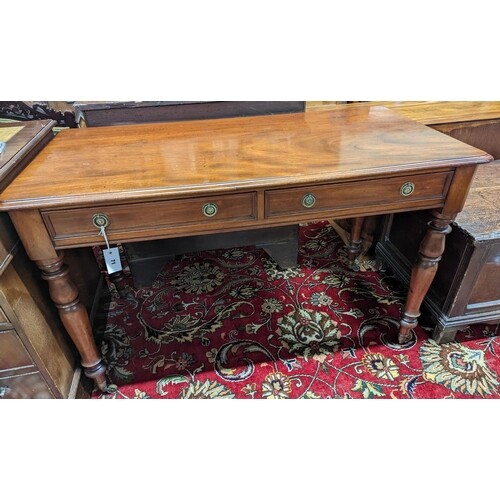 A Victorian mahogany two drawer side table, width 120cm, dep...