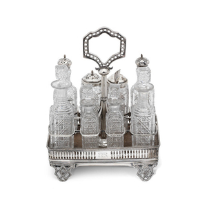 A Victorian silver eight bottle cruet set
