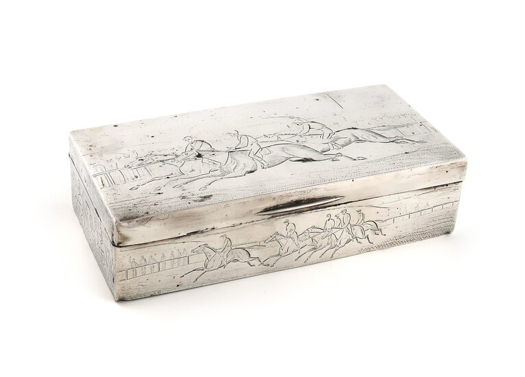A Victorian silver horse racing cigarette box