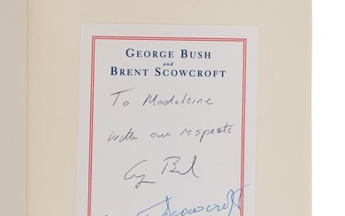 A World Transformed. INSCRIBED BY PRESIDENT BUSH AND SIGNED BY SCOWCROFT TO ALBRIGHT.
