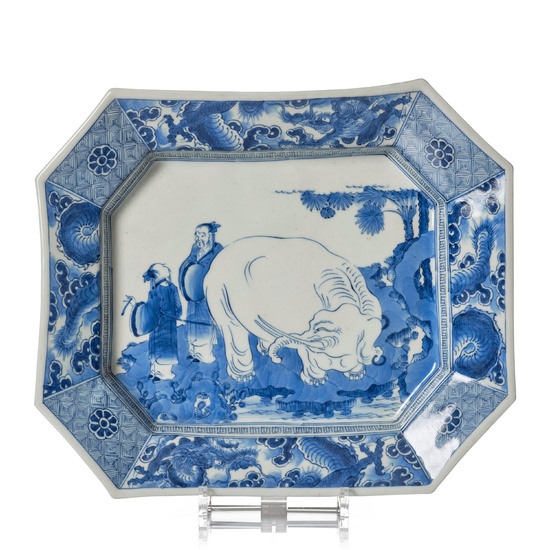 A blue and white dish with an elephant, Japan, 19th Century.