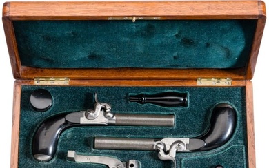A cased pair of Belgian percussion pocket pistols, Liège, ca. 1850