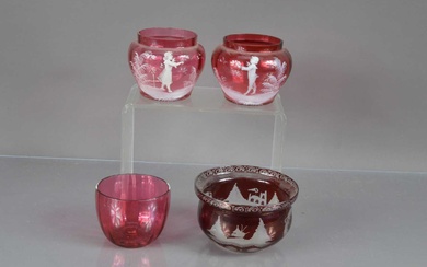 A collection of Cranberry Glass items