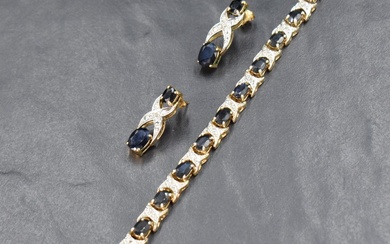 A diamond and sapphire bracelet having sixteen oval sapphires interspersed by diamond chip set