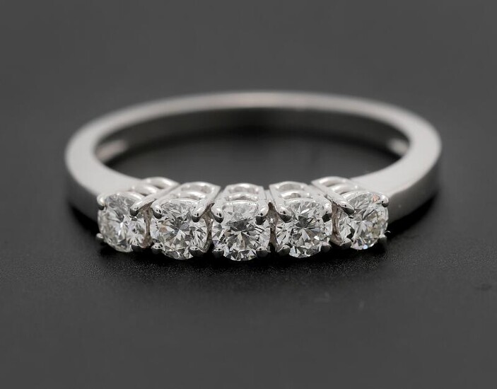 NOT SOLD. A diamond ring set with five brilliant-cut diamonds weighing a total of app. 0.59 ct., mounted in 18k white gold. Size 54. – Bruun Rasmussen Auctioneers of Fine Art