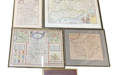 A group of five 19th century and later maps including...
