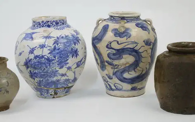 A group of four ceramic vases, Asian and European, to include a...