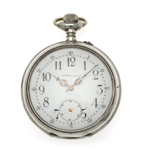 NOT SOLD. A large Swiss silver open-face pin-set pocket watch engraved with the Swedish-Norwegian Union...